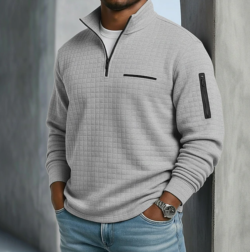 Weiße Bluse im Waffle-Stil für Herren in Grau