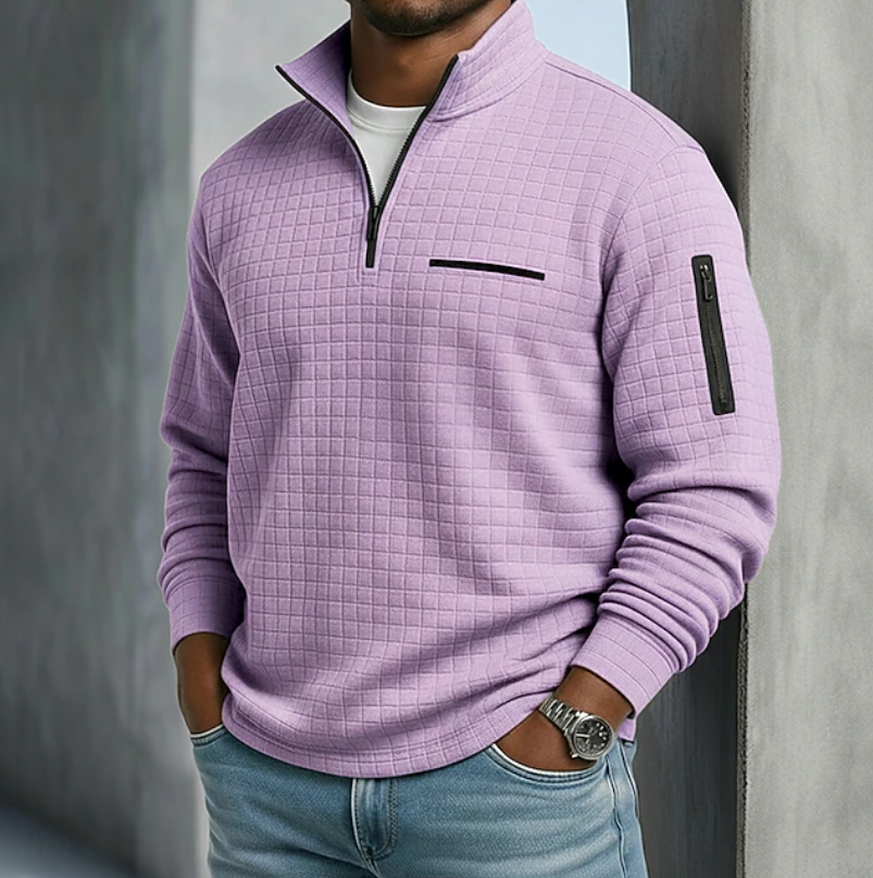 Weiße Bluse im Waffle-Stil für Herren in Lila