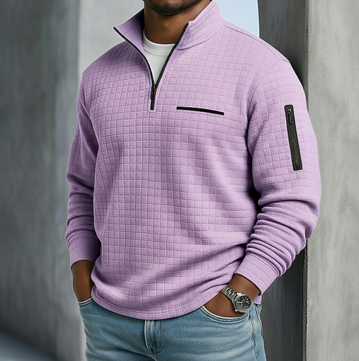 Weiße Bluse im Waffle-Stil für Herren in Lila