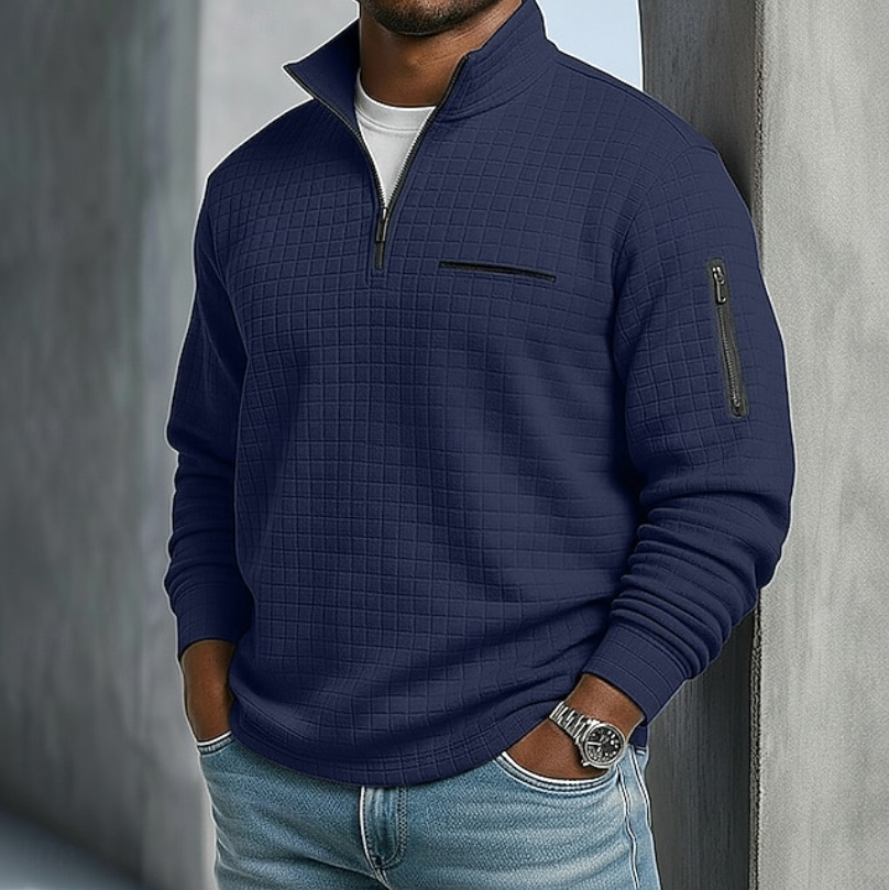 Weiße Bluse im Waffle-Stil für Herren in Marineblau