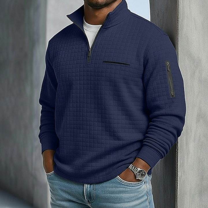 Weiße Bluse im Waffle-Stil für Herren in Marineblau