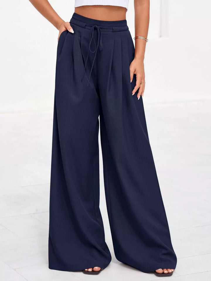 Weiße Damen Thermohose mit hoher Taille in Dunkelblau