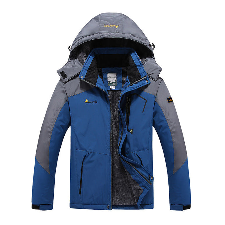 Winddichte Herren Winterjacke mit abnehmbarer Kapuze in Blau