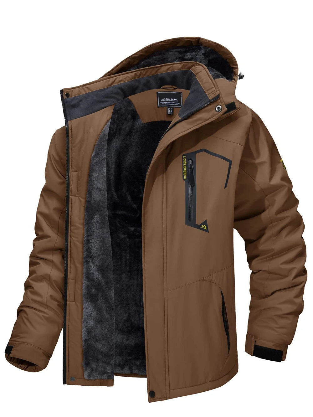 Winddichte Herren Winterjacke mit abnehmbarer Kapuze in Braun