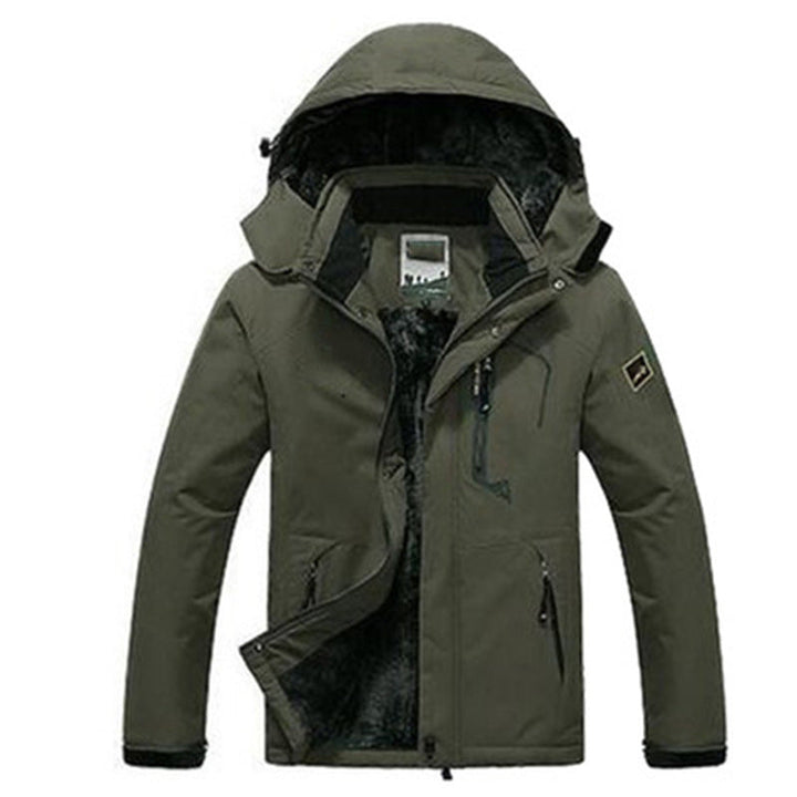 Winddichte Herren Winterjacke mit abnehmbarer Kapuze in Dunkelgrün