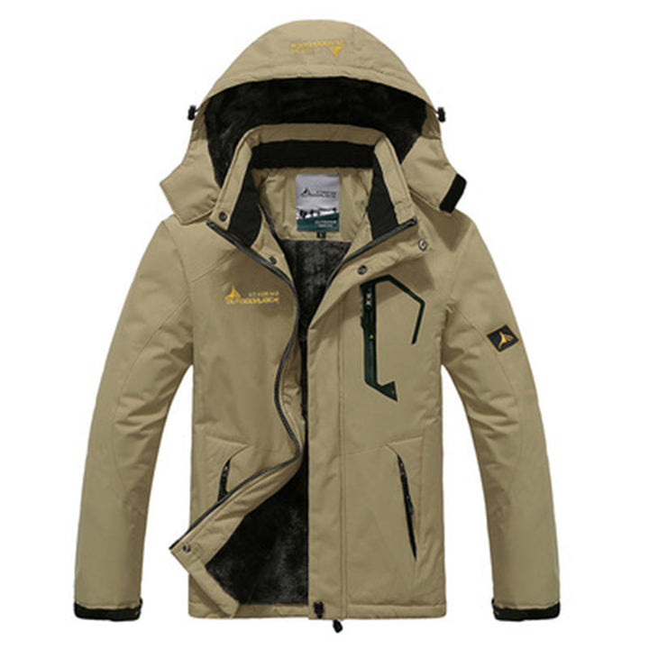 Winddichte Herren Winterjacke mit abnehmbarer Kapuze in Hellbraun