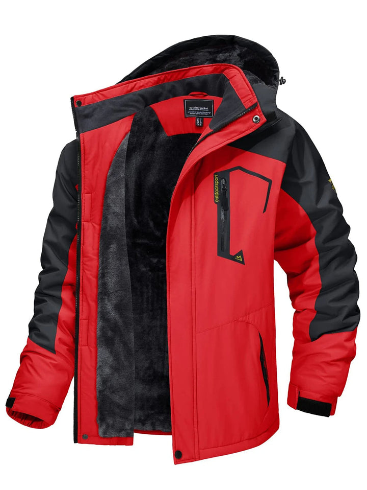 Winddichte Herren Winterjacke mit abnehmbarer Kapuze in Rot