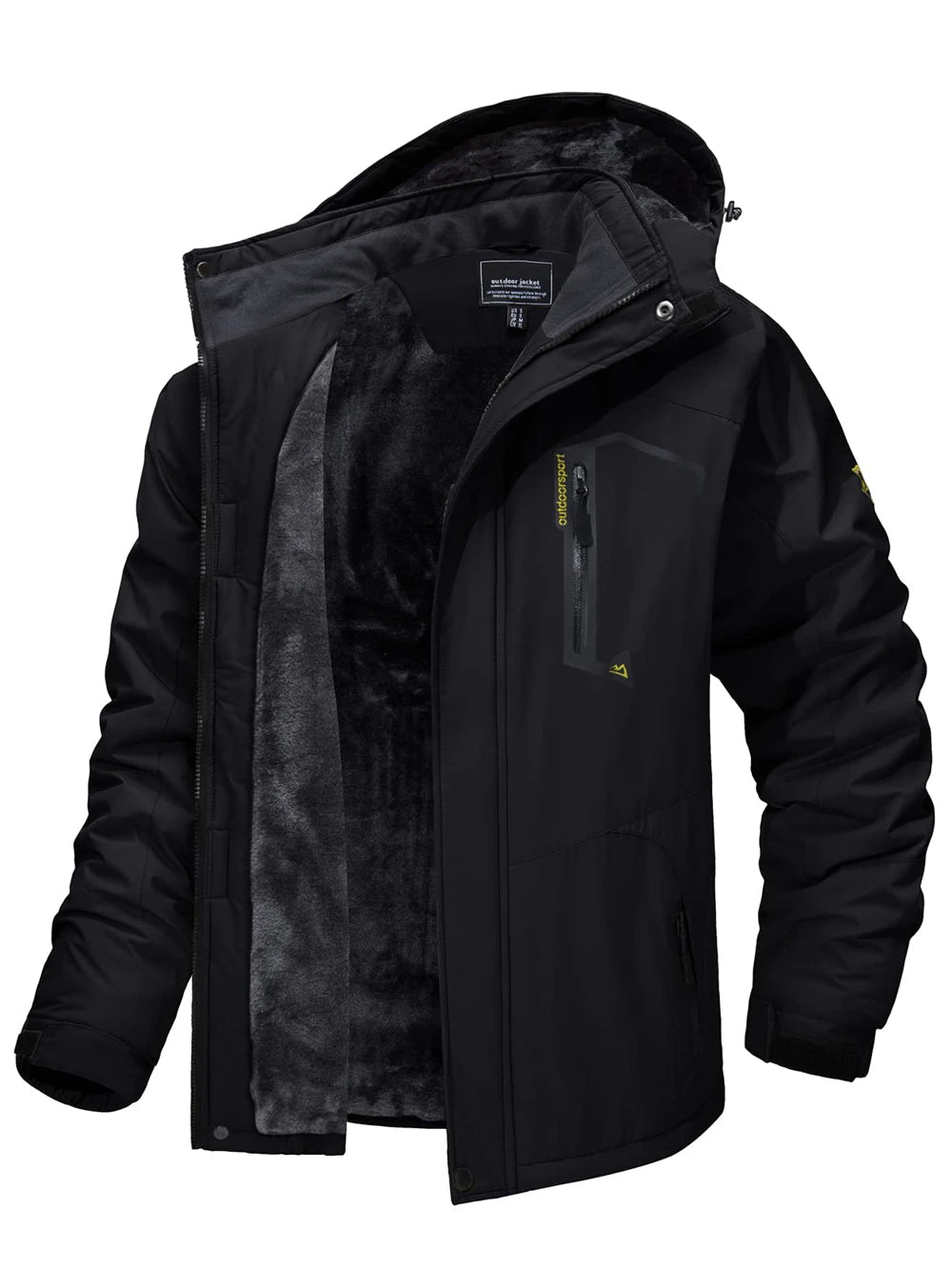 Winddichte Herren Winterjacke mit abnehmbarer Kapuze in Schwarz