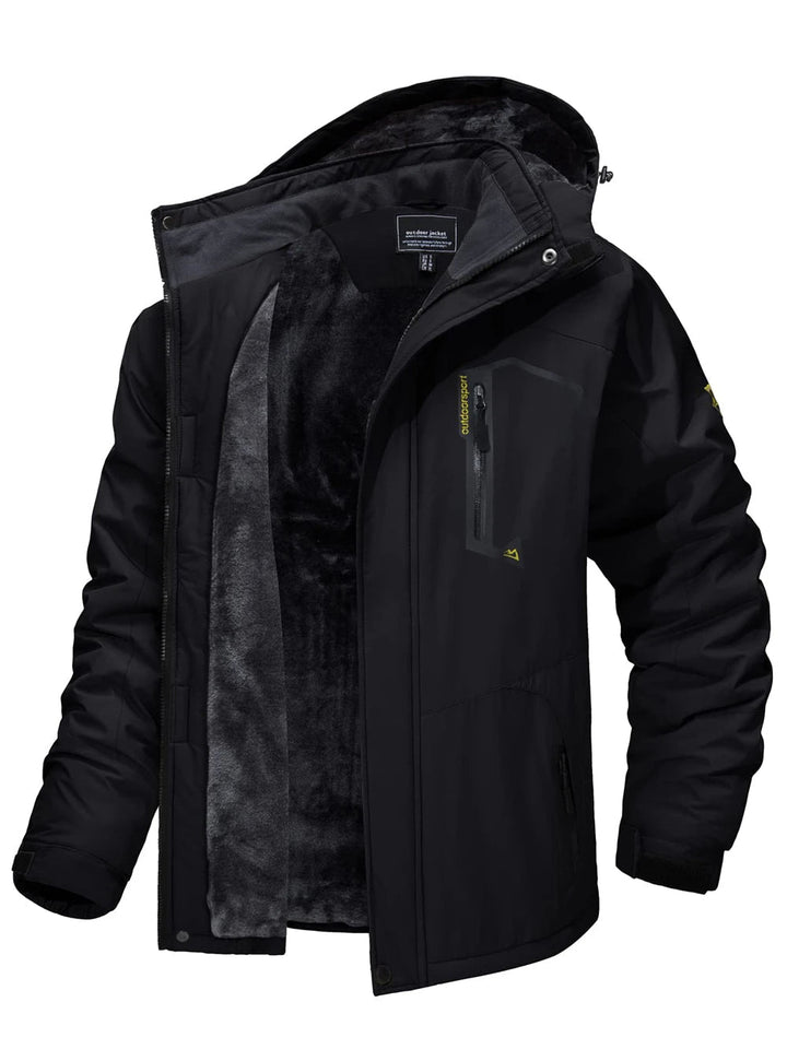 Winddichte Herren Winterjacke mit abnehmbarer Kapuze in Schwarz