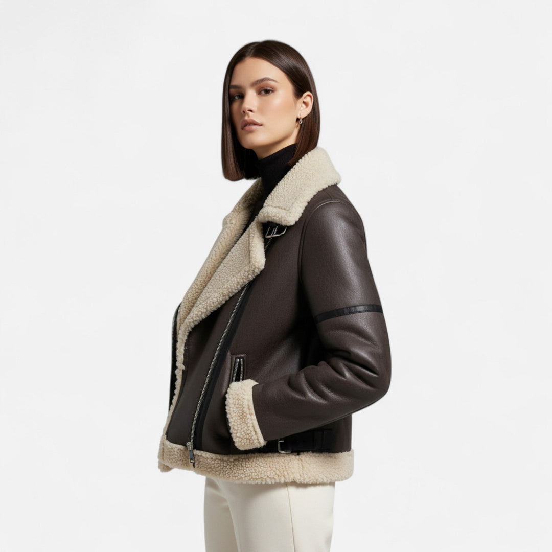 Winterjacke Damen aus Leder mit Gürtel (2)