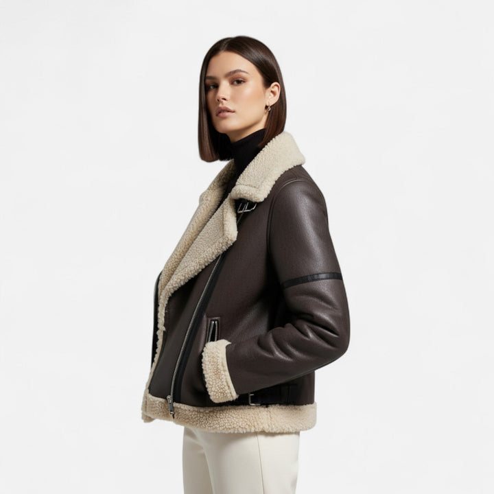Winterjacke Damen aus Leder mit Gürtel (2)