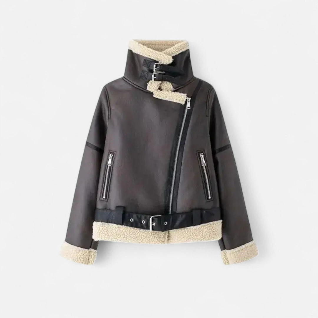 Winterjacke Damen aus Leder mit Gürtel (3)