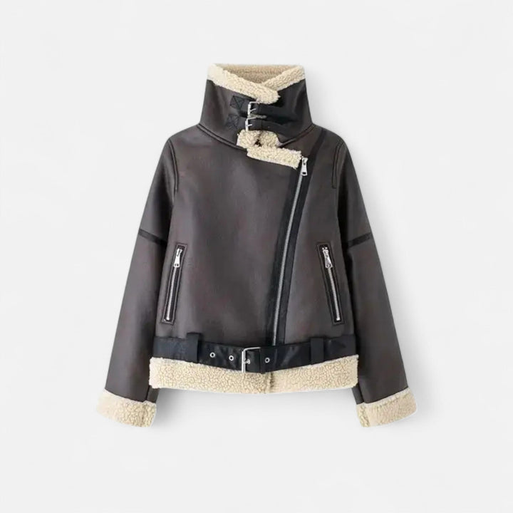 Winterjacke Damen aus Leder mit Gürtel (3)