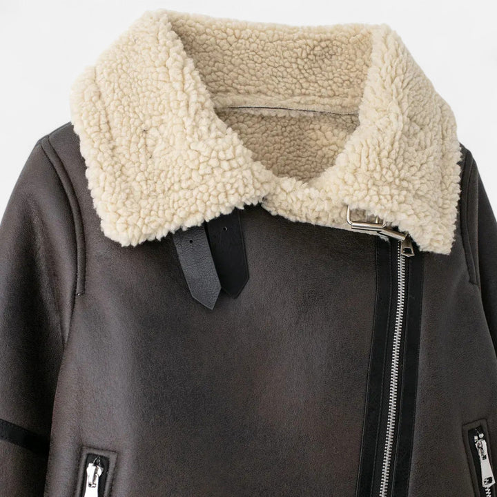 Winterjacke Damen aus Leder mit Gürtel (4)