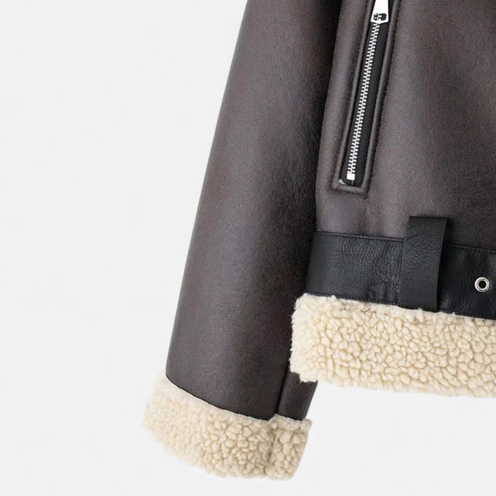Winterjacke Damen aus Leder mit Gürtel (5)