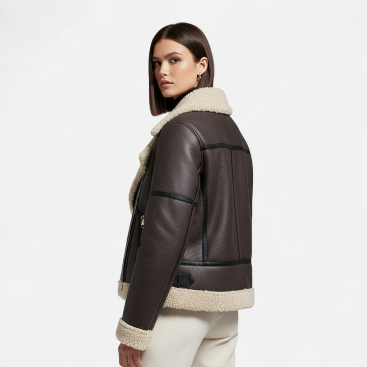 Winterjacke Damen aus Leder mit Gürtel (6)