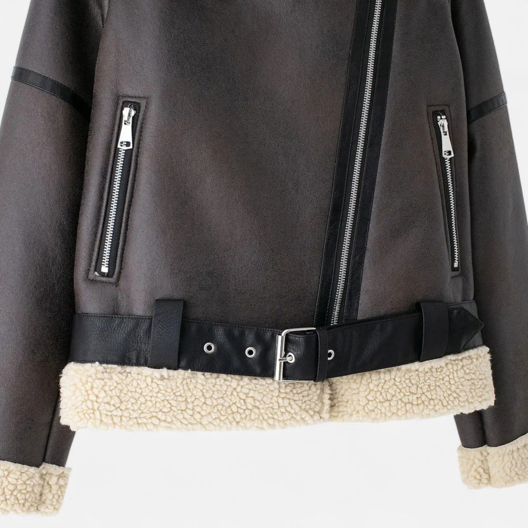 Winterjacke Damen aus Leder mit Gürtel (8)