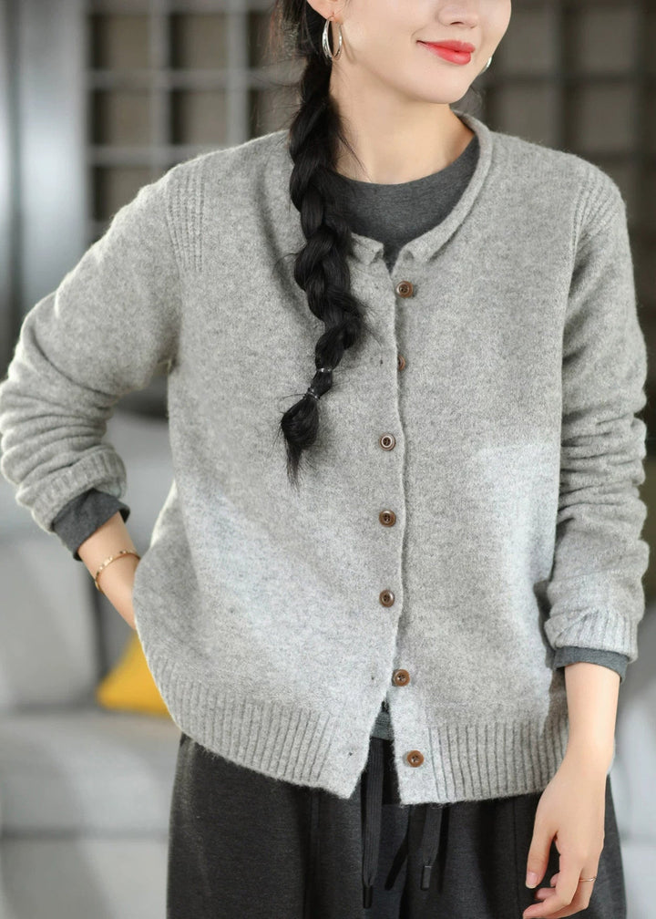 Winterjacke Damen aus leichtem Strickstoff im Cardigan-Stil in Grau
