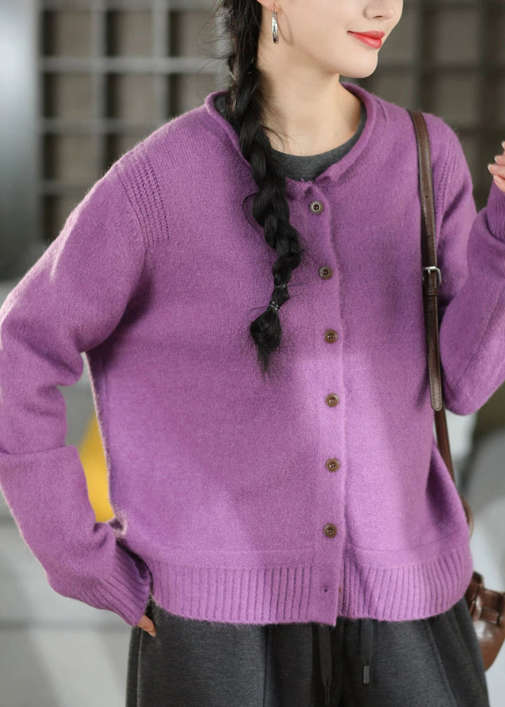 Winterjacke Damen aus leichtem Strickstoff im Cardigan-Stil in Lila
