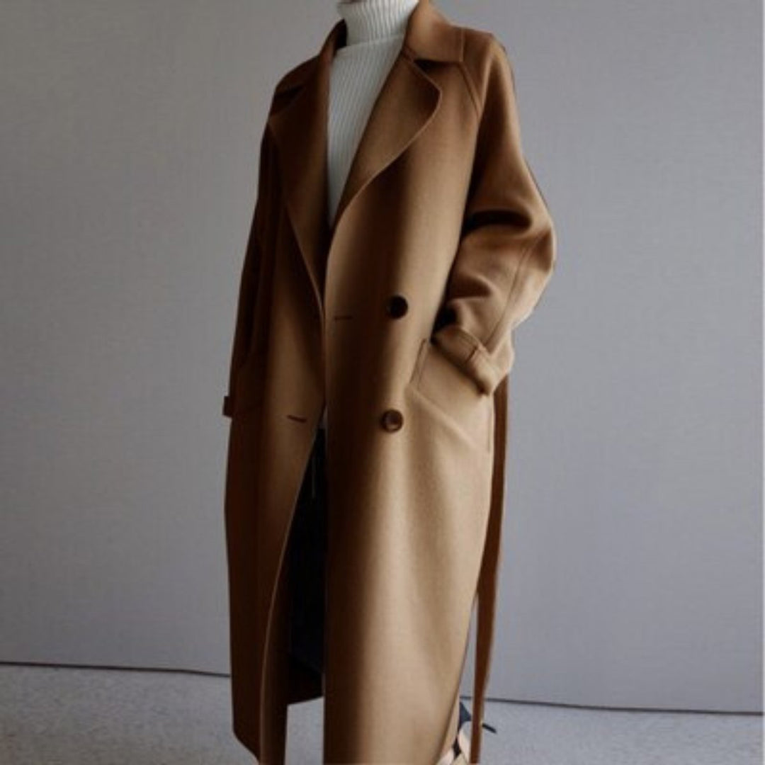 Winterjacke Damen elegant Longline Kaschmir-Blend in Caramel