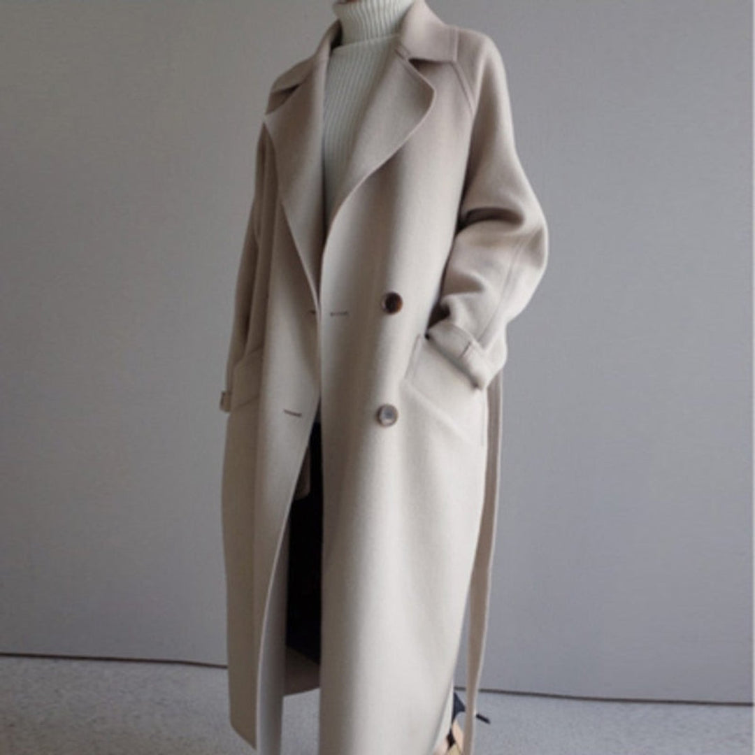 Winterjacke Damen elegant Longline Kaschmir-Blend in Off-White