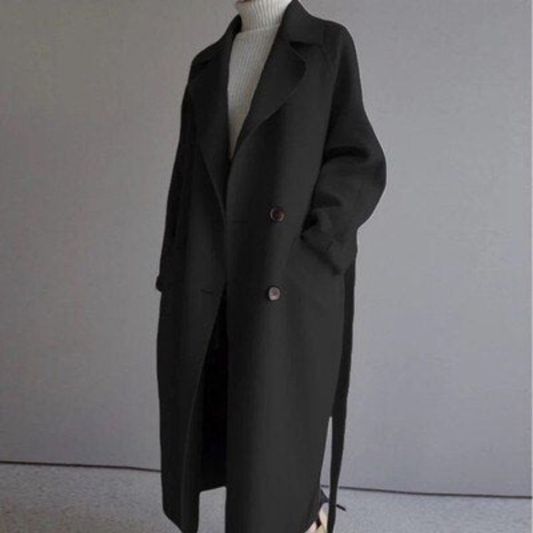 Winterjacke Damen elegant Longline Kaschmir-Blend in Schwarz