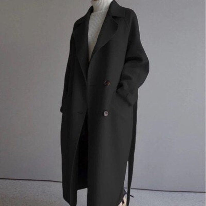 Winterjacke Damen elegant Longline Kaschmir-Blend in Schwarz