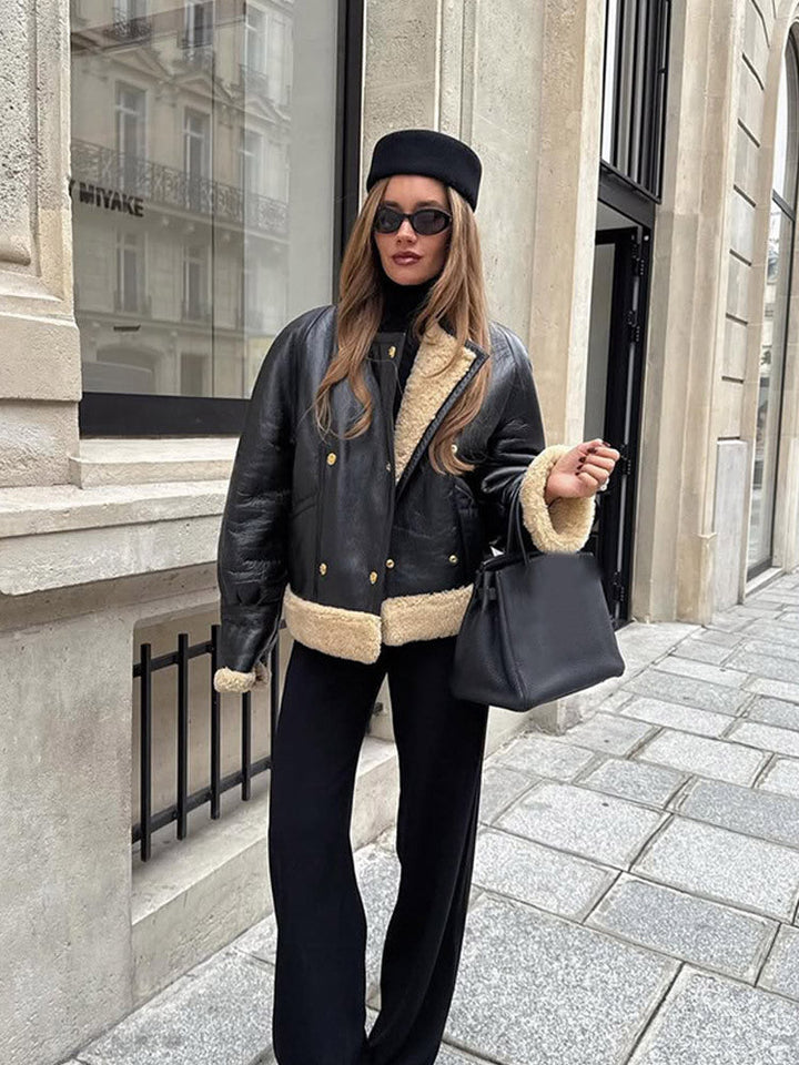 Winterjacke Damen große Größen mit Teddyfutter in Schwarz