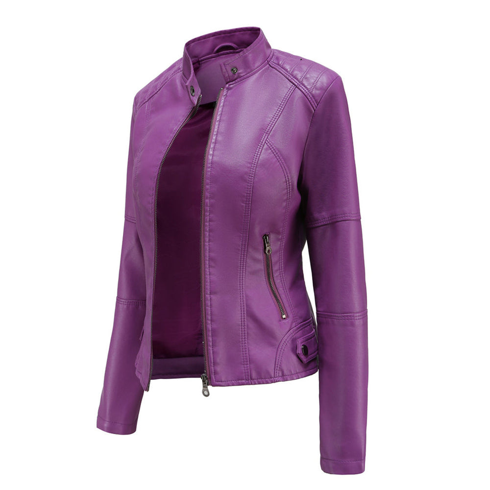 Winterjacke Damen im Bikerstil mit Stehkragen (2)