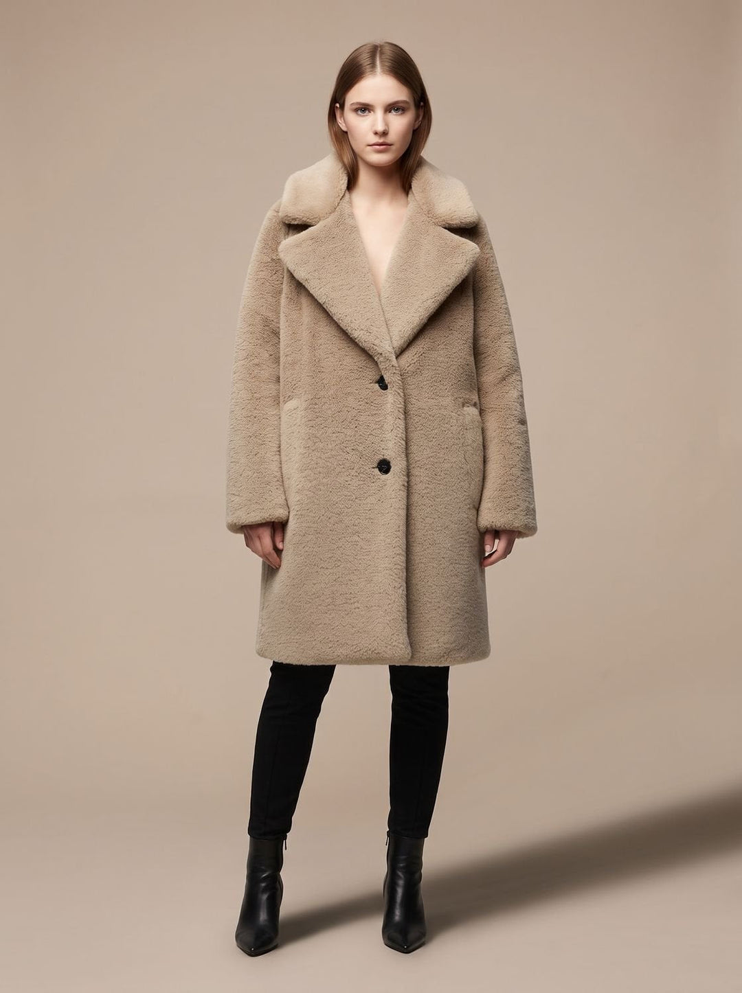 Winterjacke Damen im Teddy-Stil Midi in Braun