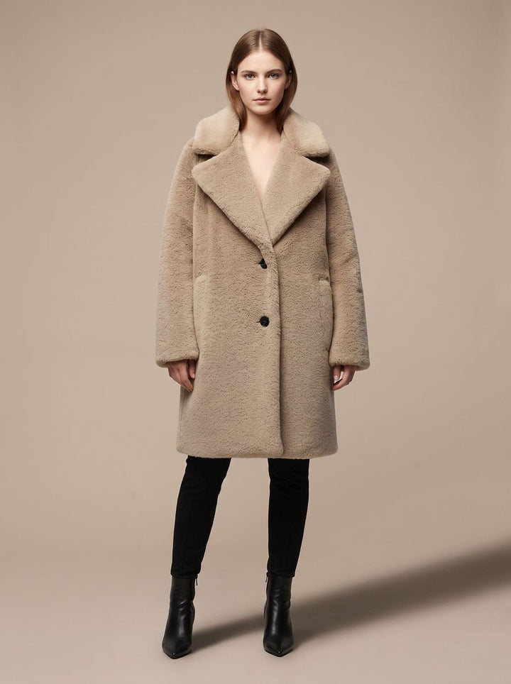 Winterjacke Damen im Teddy-Stil Midi in Braun