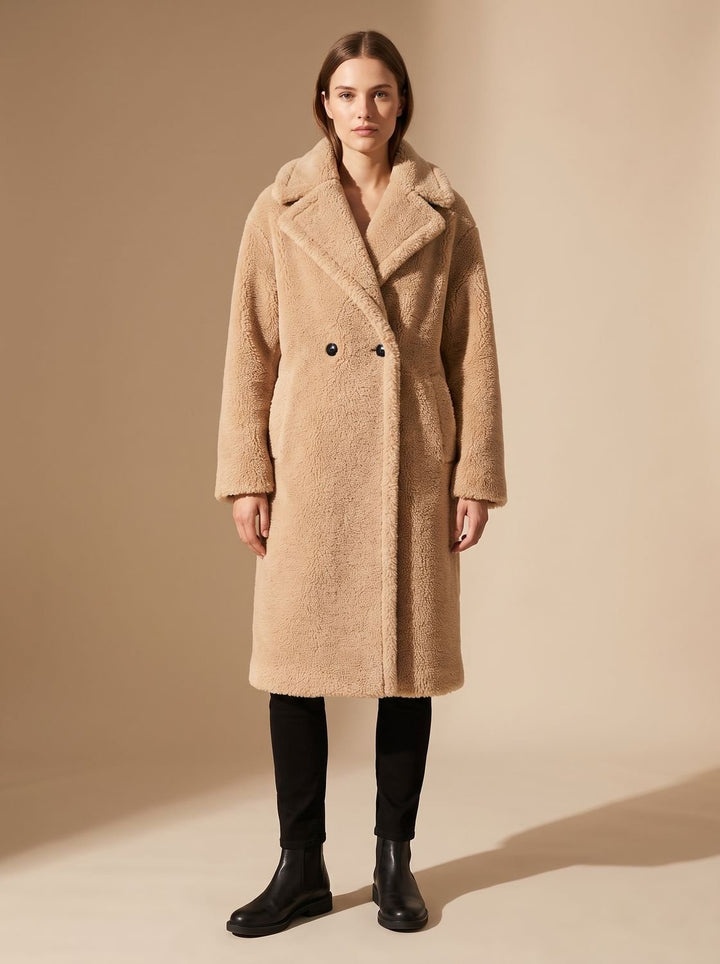 Winterjacke Damen im Teddy-Stil Midi in Grau