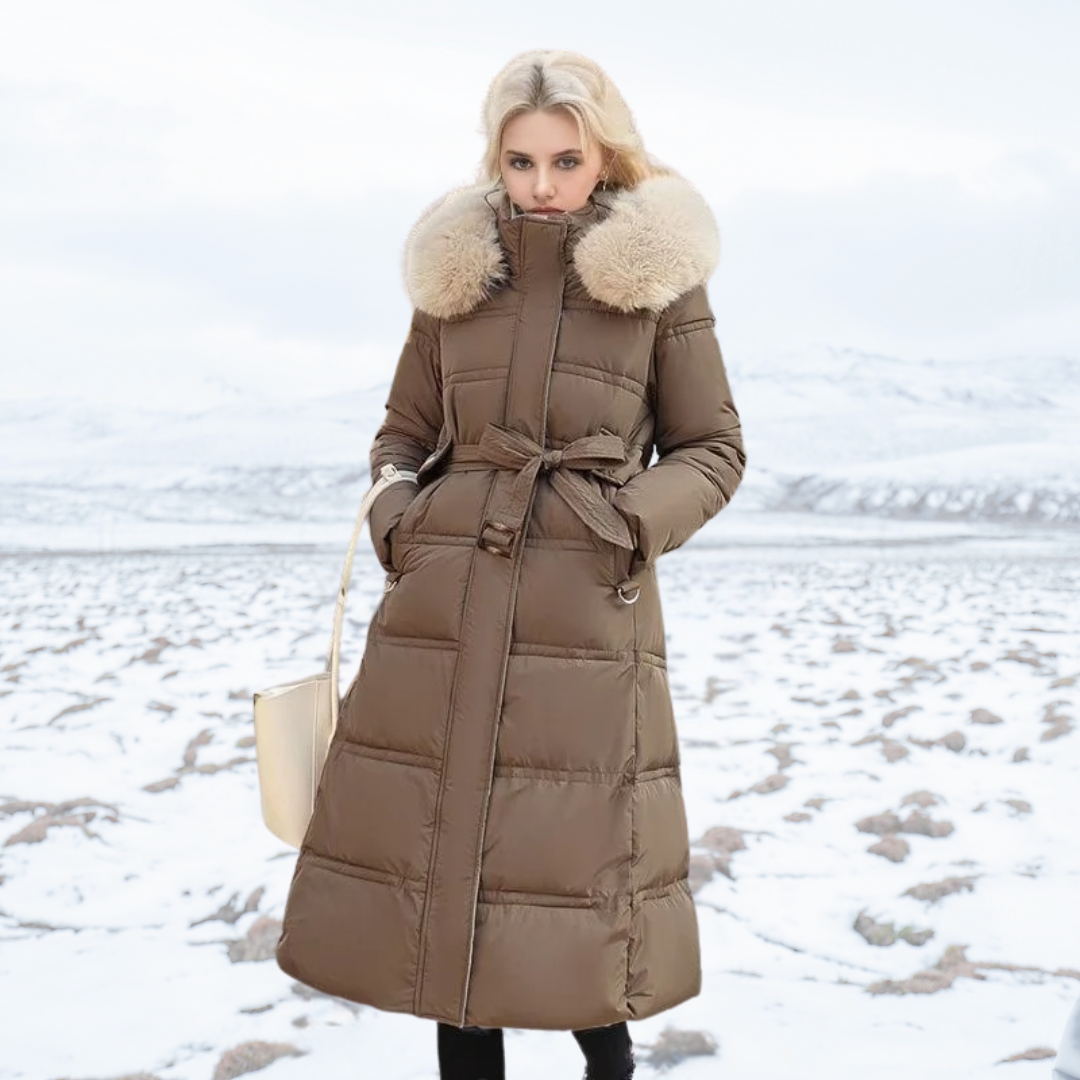 Winterjacke Damen Lang mit Hochkragen in Coffee