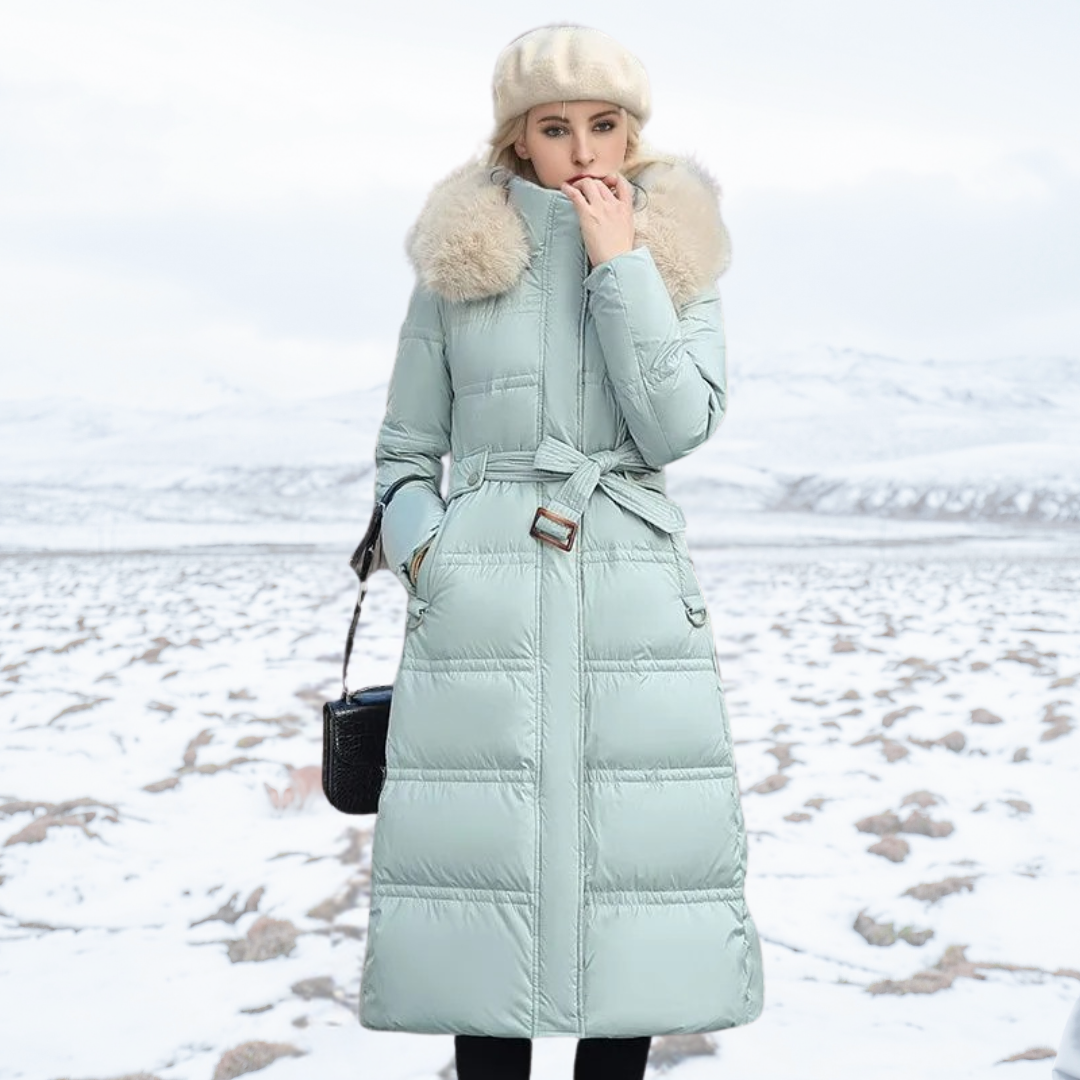 Winterjacke Damen Lang mit Hochkragen in Hellblau