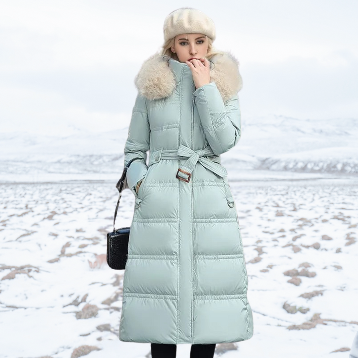 Winterjacke Damen Lang mit Hochkragen in Hellblau