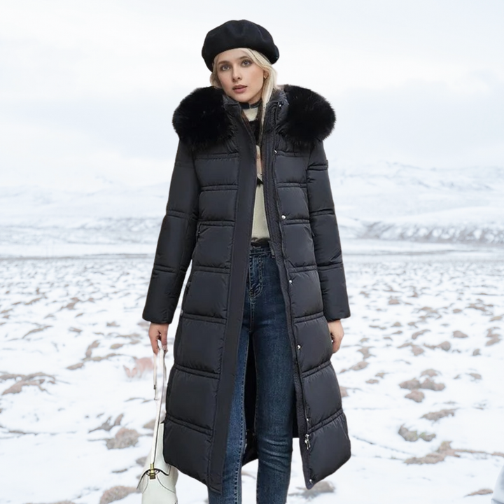 Winterjacke Damen Lang mit Hochkragen in Schwarz