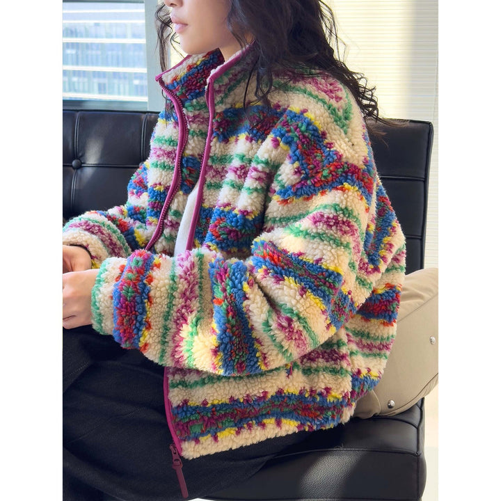 Winterjacke Damen Sherpa-Fleece für kalte Tage in Rosa-Apricot