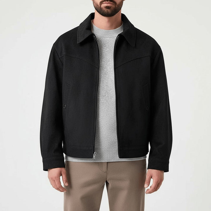 Winterjacke Herren Blouson mit zeitlosem Hemdblusenkragen in Schwarz