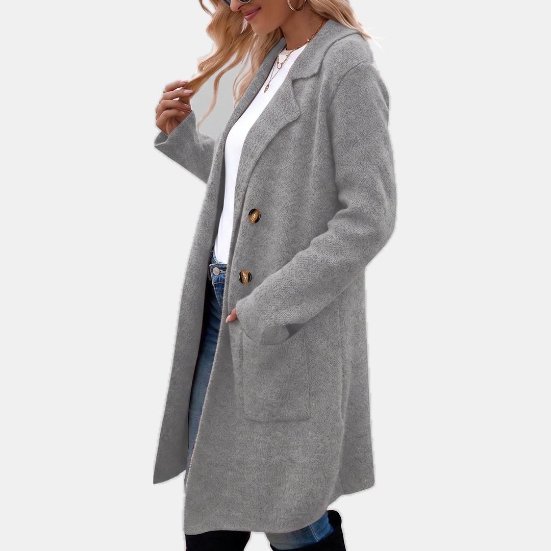 Wintermantel Damen elegant mit Reverskragen und Taschen in Grau