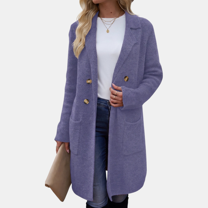 Wintermantel Damen elegant mit Reverskragen und Taschen in Lila