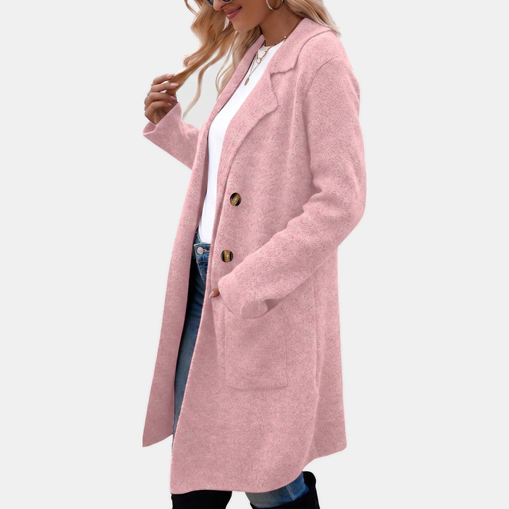Wintermantel Damen elegant mit Reverskragen und Taschen in Rosa