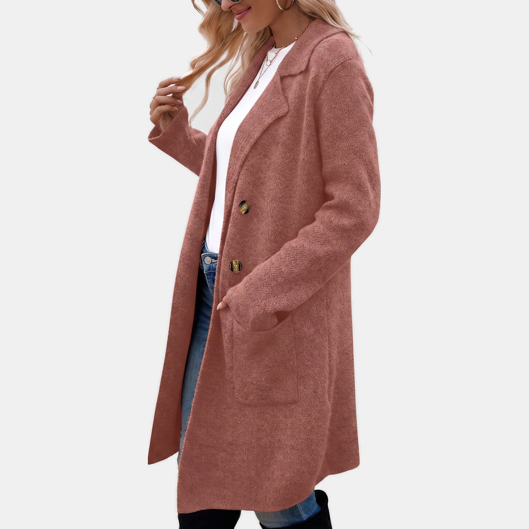 Wintermantel Damen elegant mit Reverskragen und Taschen in Ziegelrot