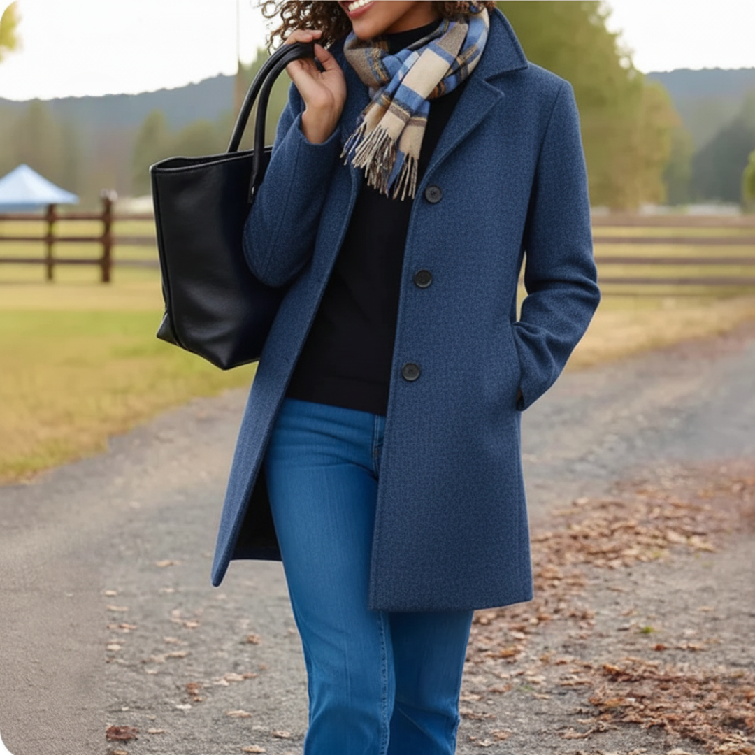 Wintermantel Damen in klassischer Midilänge in Blau