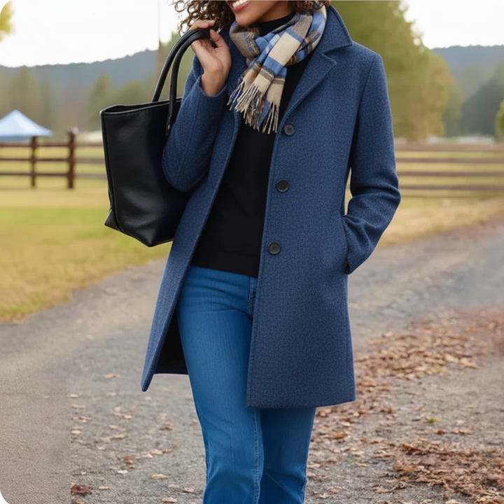 Wintermantel Damen in klassischer Midilänge in Blau