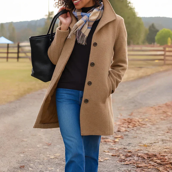 Wintermantel Damen in klassischer Midilänge in Khaki