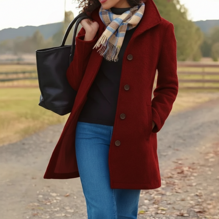 Wintermantel Damen in klassischer Midilänge in Rot