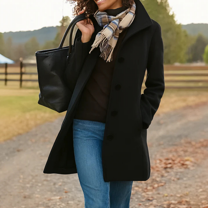 Wintermantel Damen in klassischer Midilänge in Schwarz