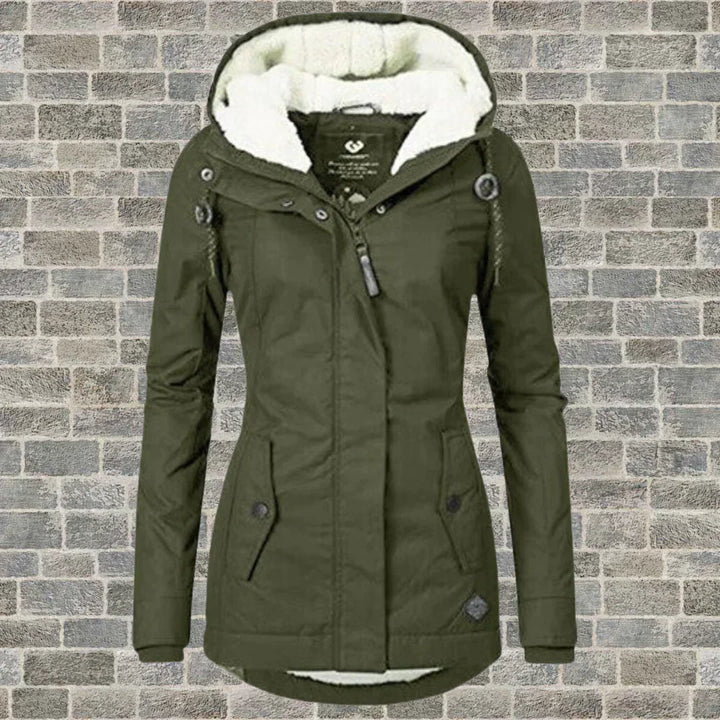 Wintermantel Damen mit Kapuze für Herbst in Army grün