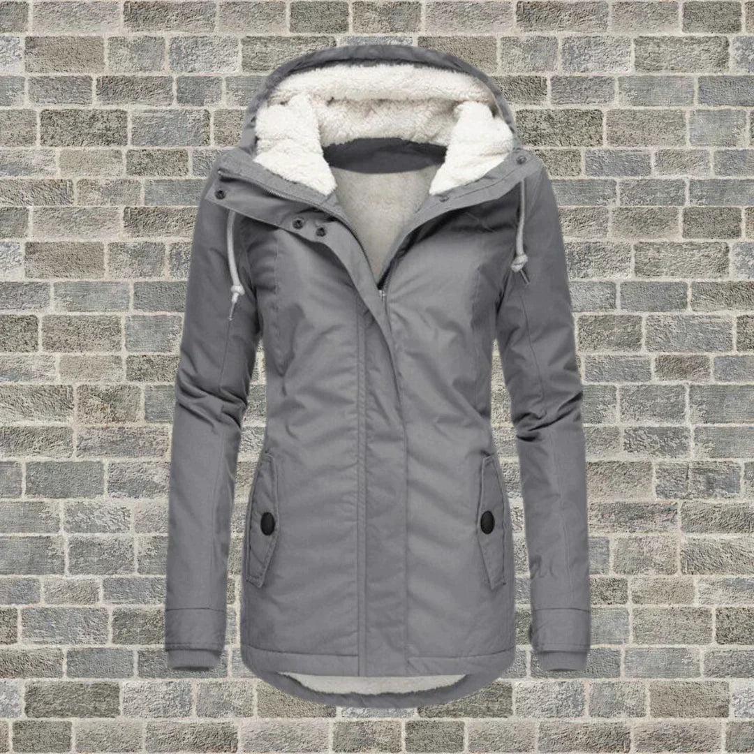 Wintermantel Damen mit Kapuze für Herbst in Grau