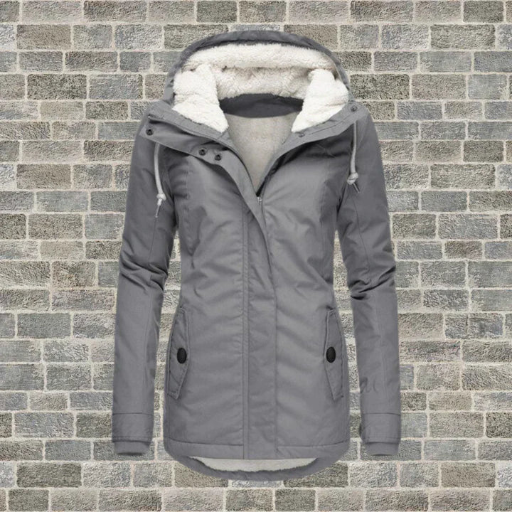 Wintermantel Damen mit Kapuze für Herbst in Grau